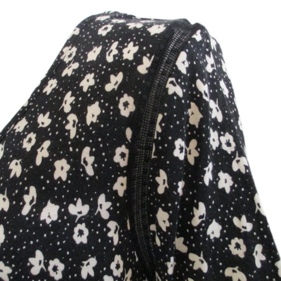 DR2 Black and Cream Rayon Linen Blend Floral Print Short Sleeve Top Size L - Picture 5 of 12